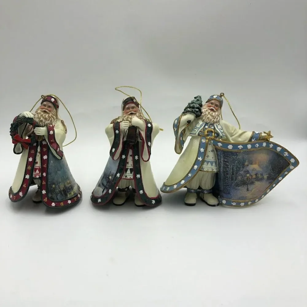 Vintage Ashton Drake 3 Set Santa Christmas Tree Ornaments Thomas Kinkade